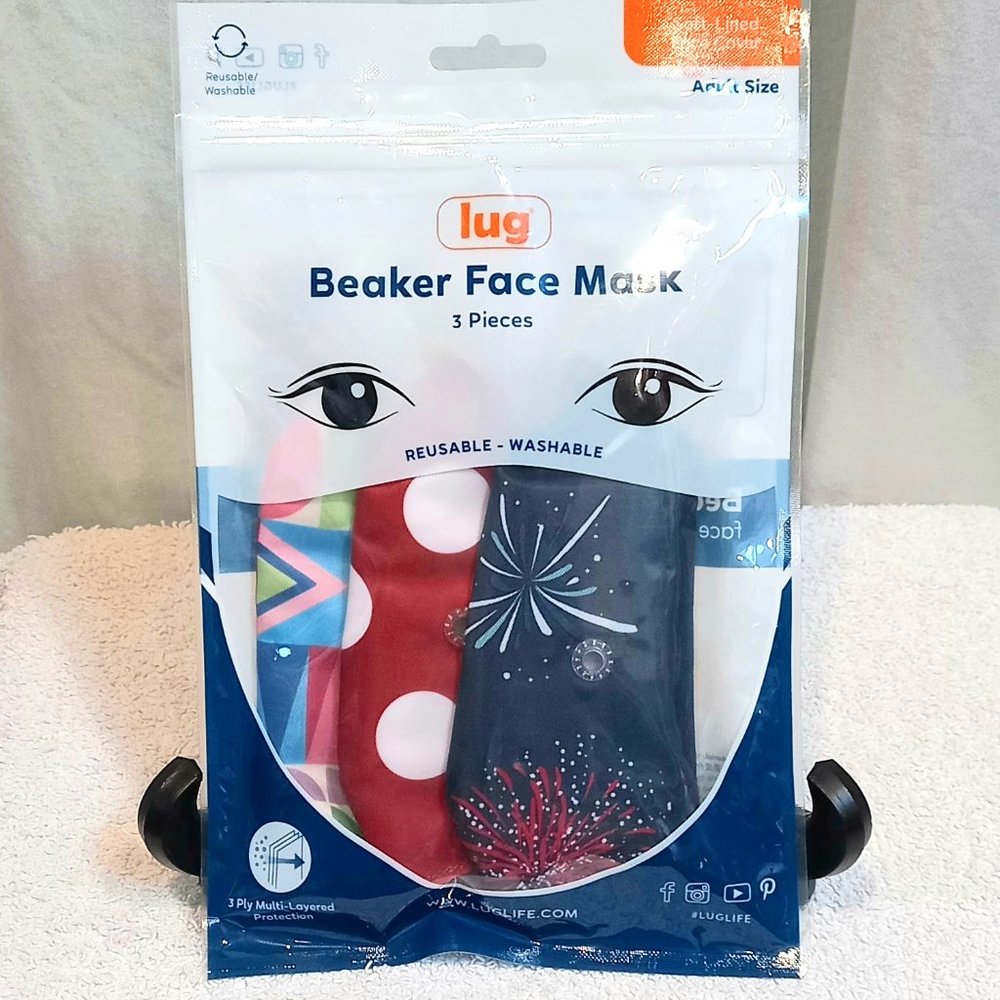 COPY-LUG Beaker Face Mask 3pk Soft-Lined Face Cover-Adult Size Magic Places-NEW